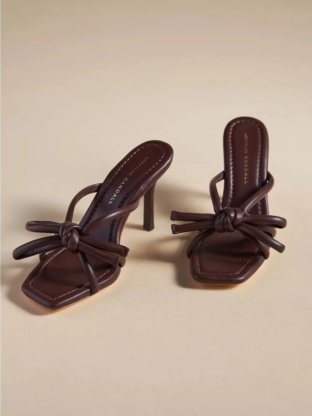Loeffler Randall Brown Knotted Leather Stiletto Mule in Chocolate